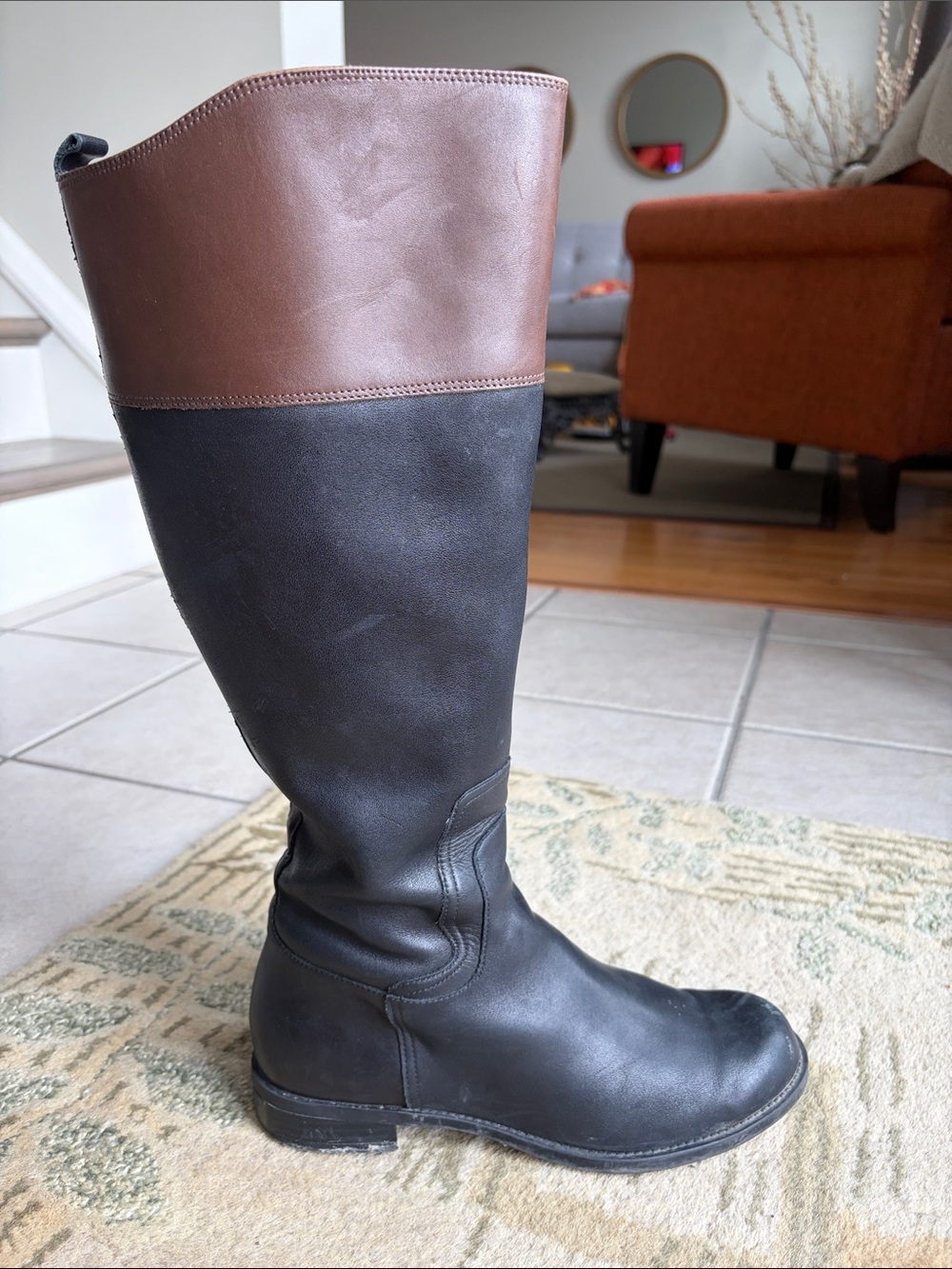 Nine West Two-Tone Over-the-Knee Riding Boots - Black and Brown